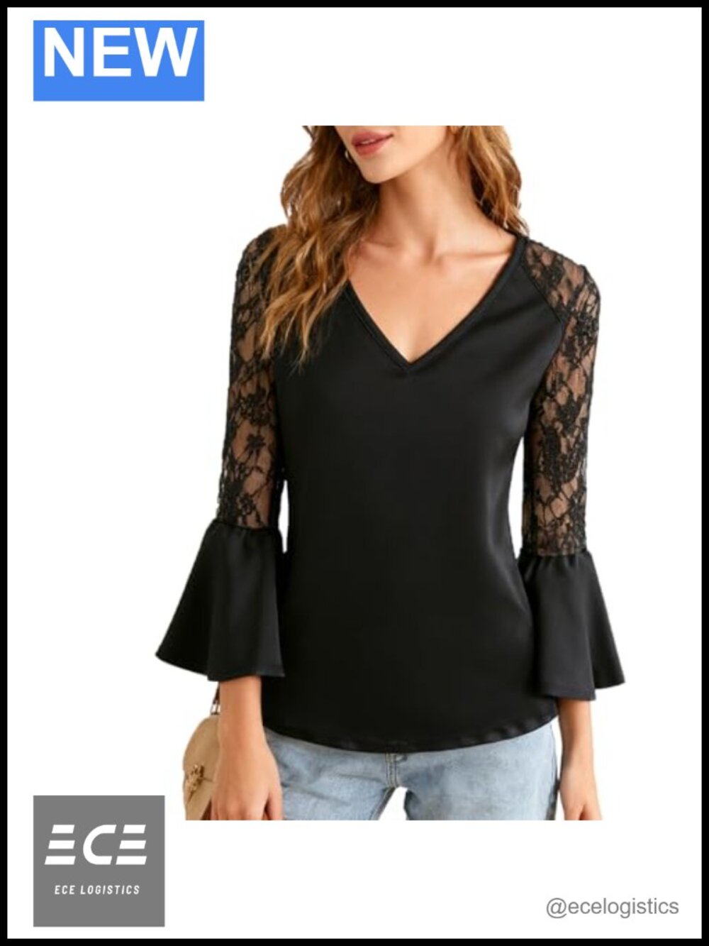 Womens 3/4 Lace Sleeve Ruffle Blouse Business Work Tunic Top